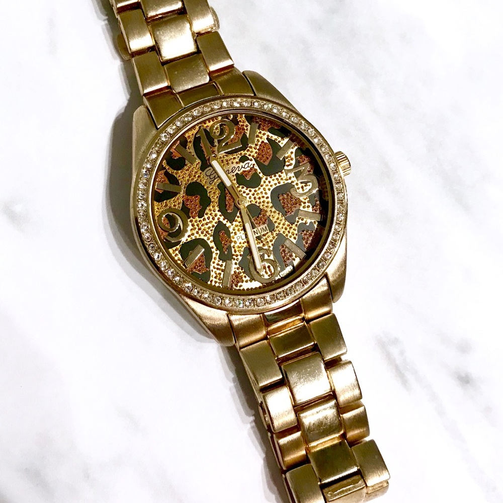 GENEVA • Gold Link with Cheetah Face • Wrist Watch